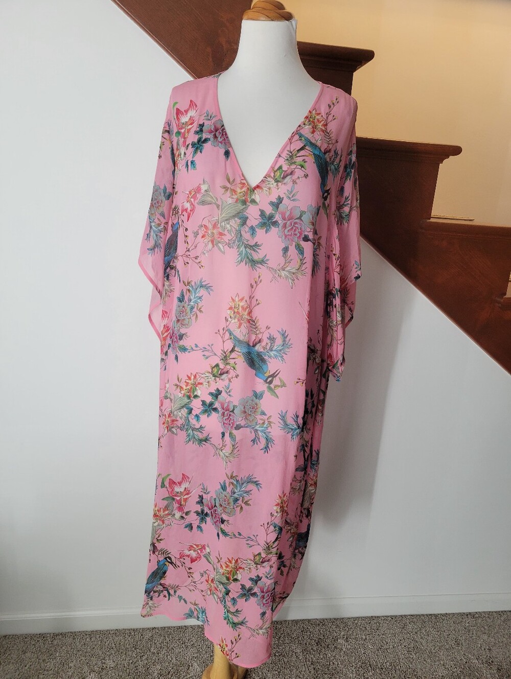 Johnny WAS Pink Malakye Short Kimono Sheer Silk Chiffon Coverup Dress Oversized